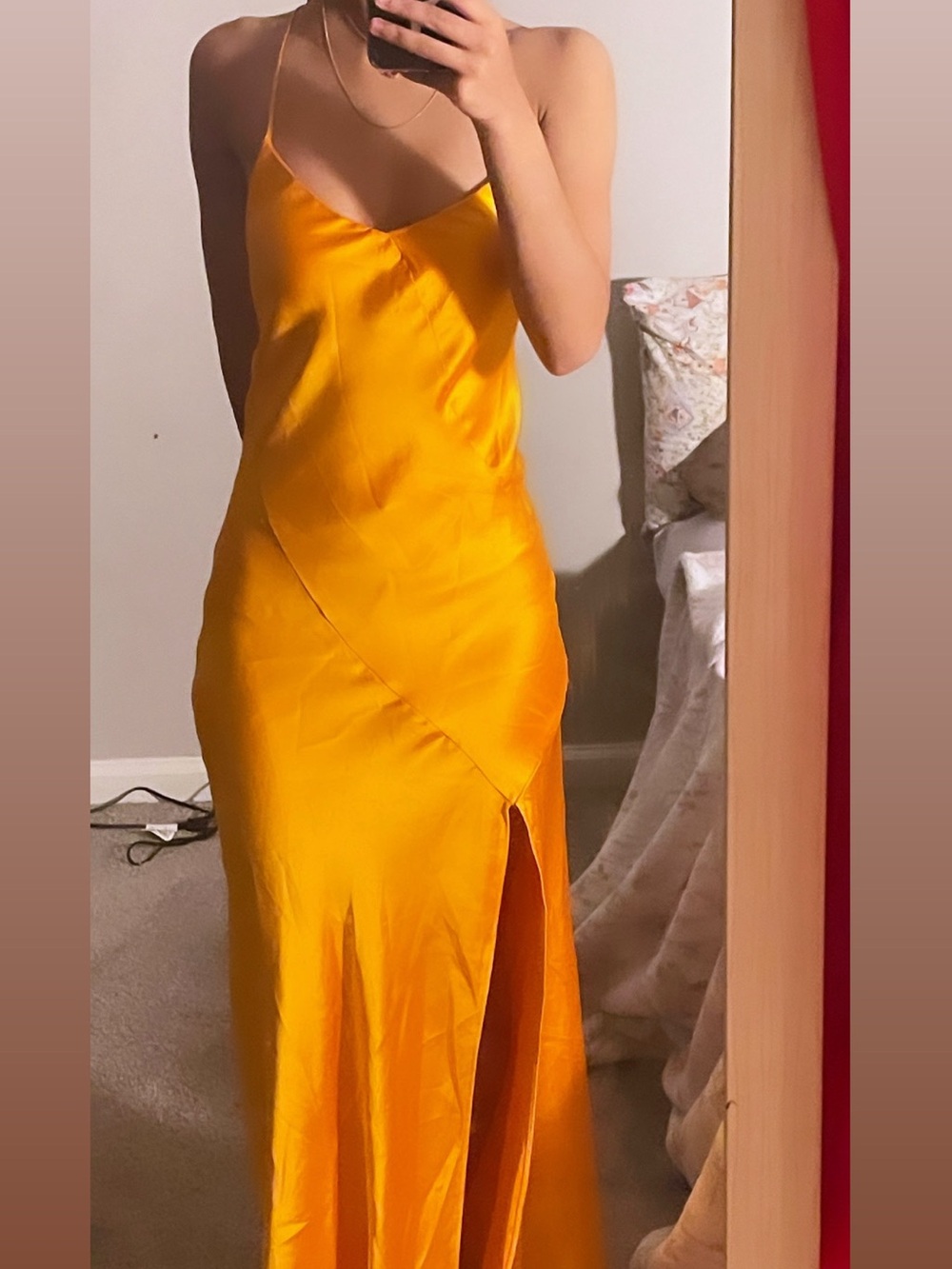 House of Harlow 1960 Golden Yellow Satin Slip Maxi Dress